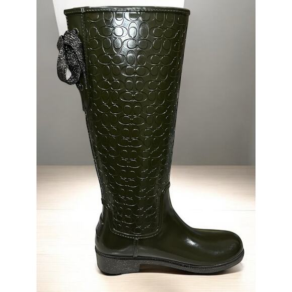 Coach FG1876 Signature Embossed Lace Up Rain Boot Size 7B - Picture 1 of 10